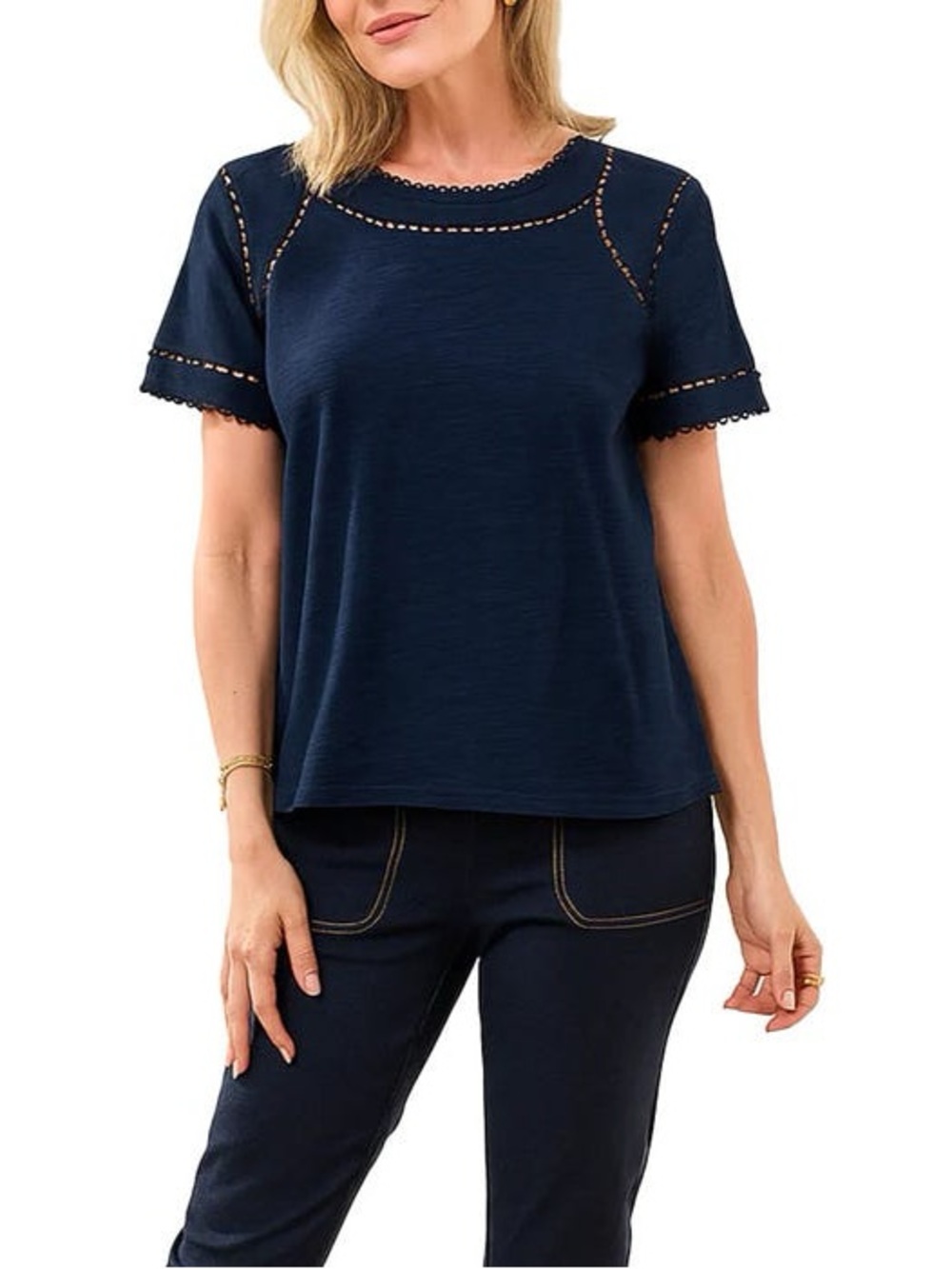 Tribal • T-Shirt Playful Resort Dotted Trim Detail Jet Blue